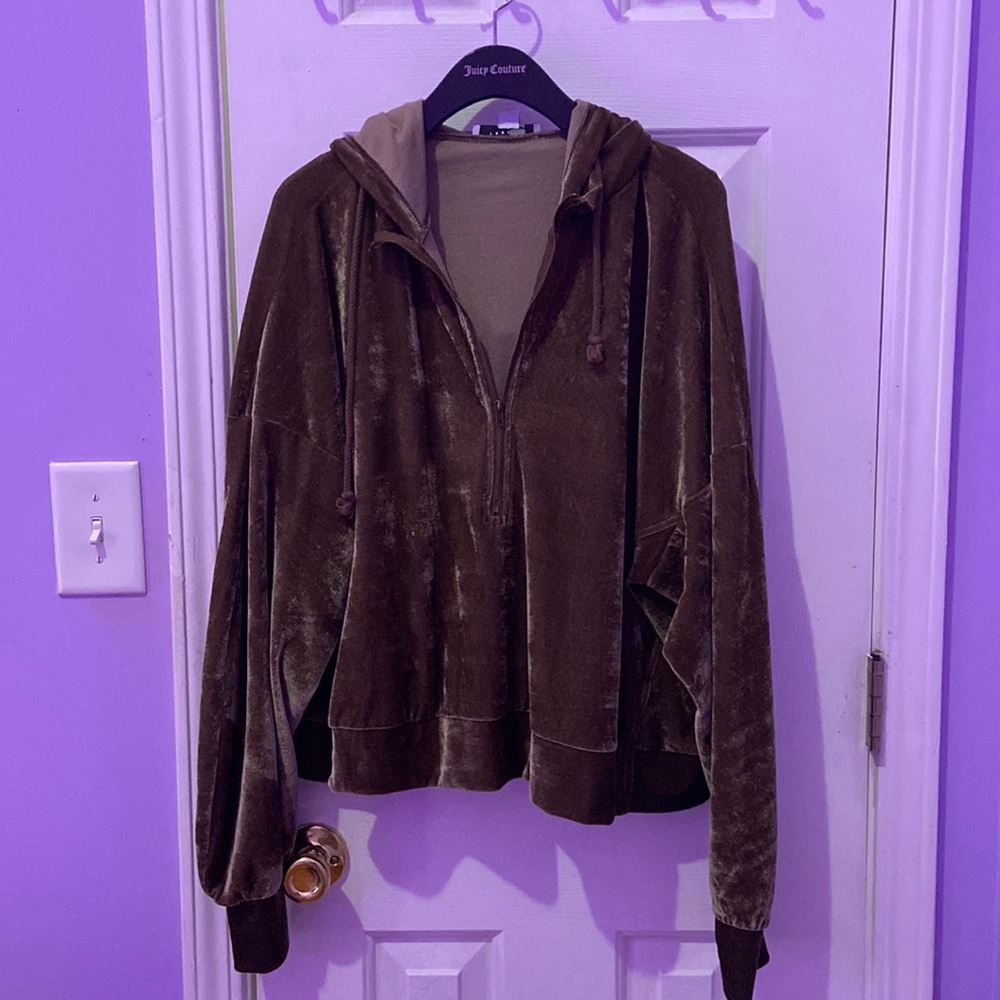 Velvet Solid Zip Up Hoodie